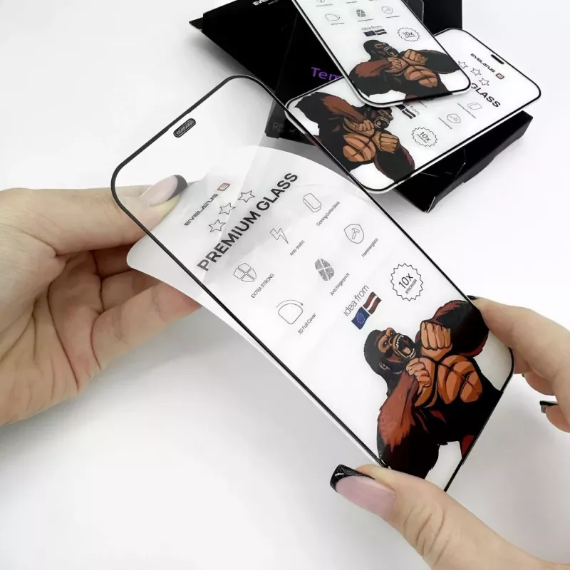 Evelatus Apple iPhone 16 Pro Max Corning Gorilla Glass Anti-Static 3D Full Cover 10X vahvempi musta