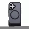 Evelatus Apple iPhone 16 kumipinnoitettu MagSafe-kuori jalustalla musta