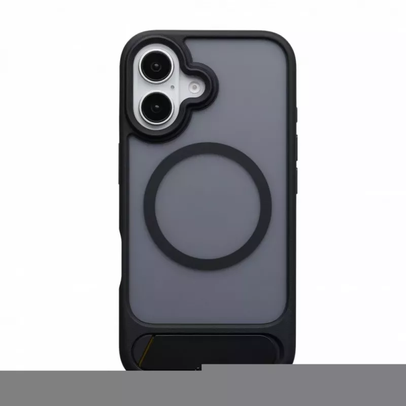 Evelatus Apple iPhone 16 kumipinnoitettu MagSafe-kuori jalustalla musta