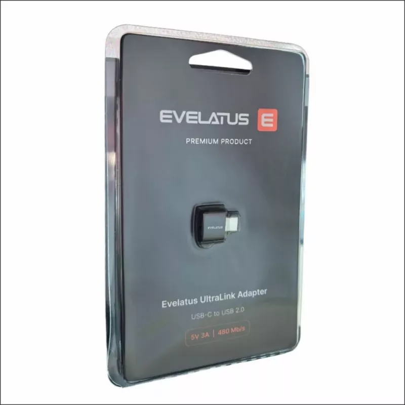 Evelatus UltraLink OTG -sovitin USB-C – USB 3.0 5V 3A 5 Gbps musta