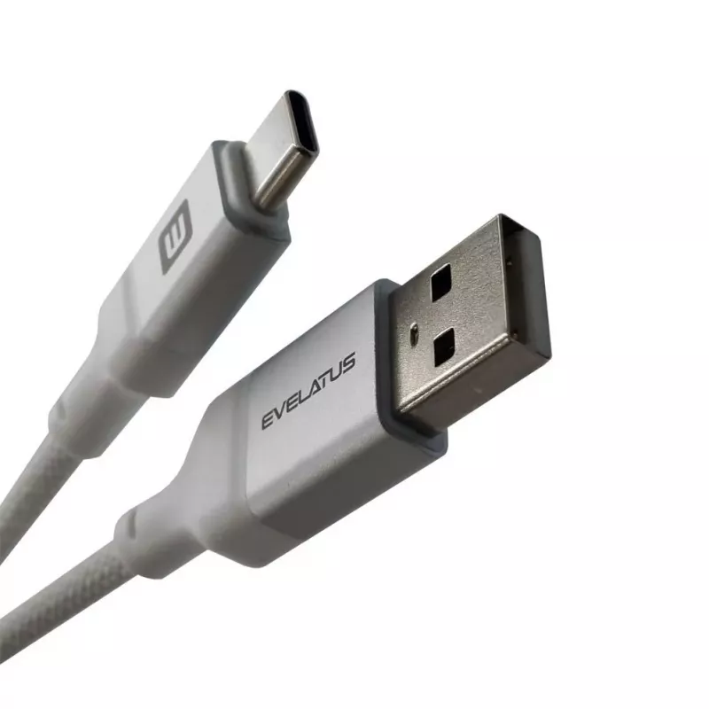 Evelatus USB-A - USB-C-kaapeli 2M alumiinikotelo punottu valkoinen
