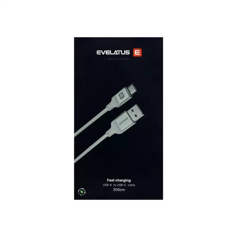 Evelatus USB-A - USB-C-kaapeli 2M alumiinikotelo punottu valkoinen