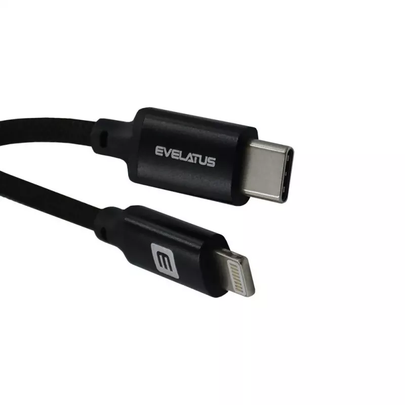 Evelatus AutoSpring kierretty kaapeli USB-A - Lightning 1,2M musta