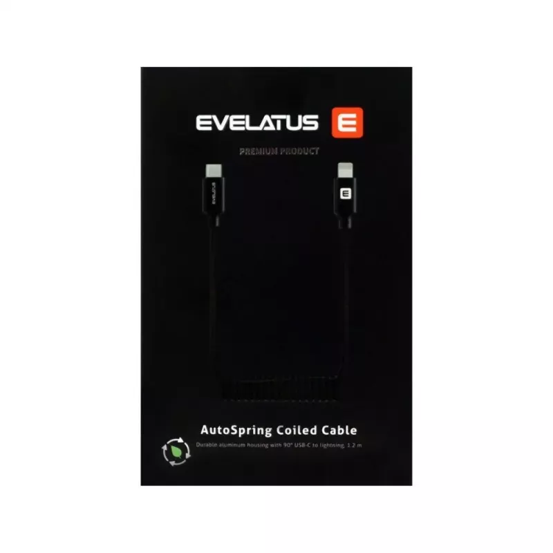 Evelatus AutoSpring kierretty kaapeli USB-A - Lightning 1,2M musta