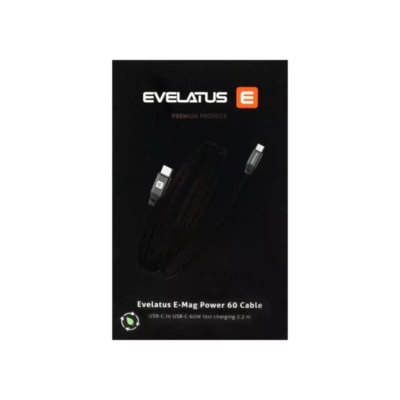 Evelatus E-Mag Power 60W USB-C - USB-C-magneettikaapeli 1,2m musta