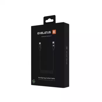 Evelatus AutoSpring kierrejohto USB C - USB C 1,2 m musta