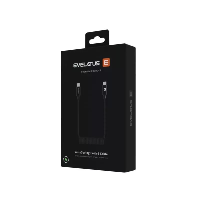 Evelatus AutoSpring kierrejohto USB C - USB C 1,2 m musta