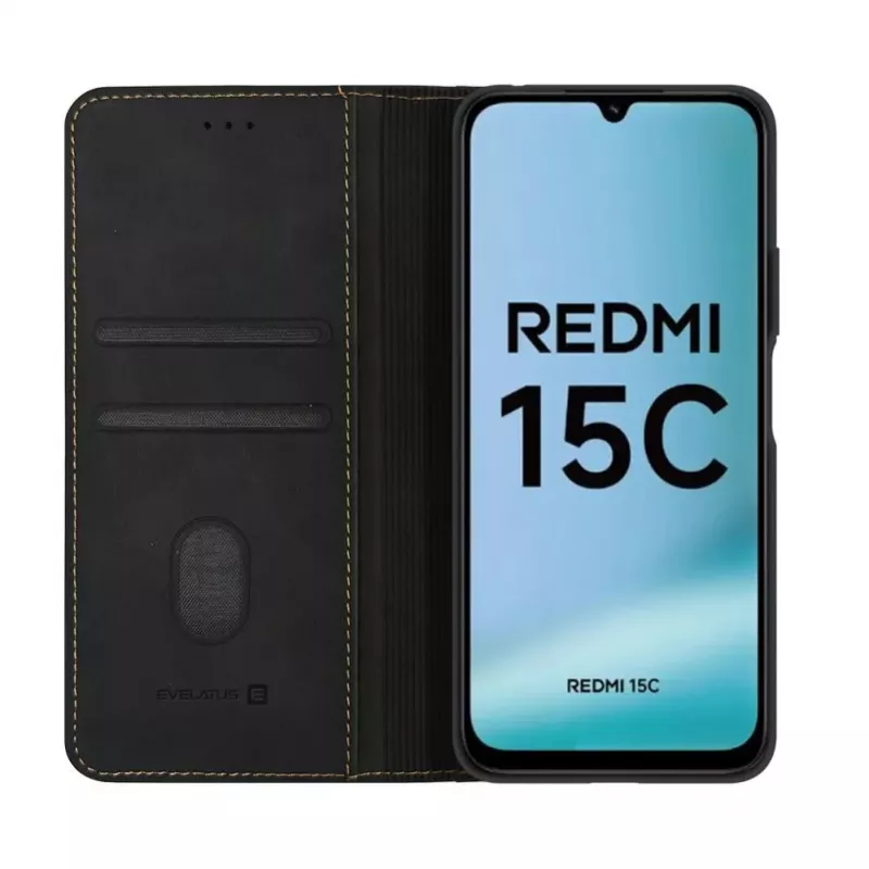 Evelatus Xiaomi Redmi 15C 4G/5G kirjakotelo Folio musta