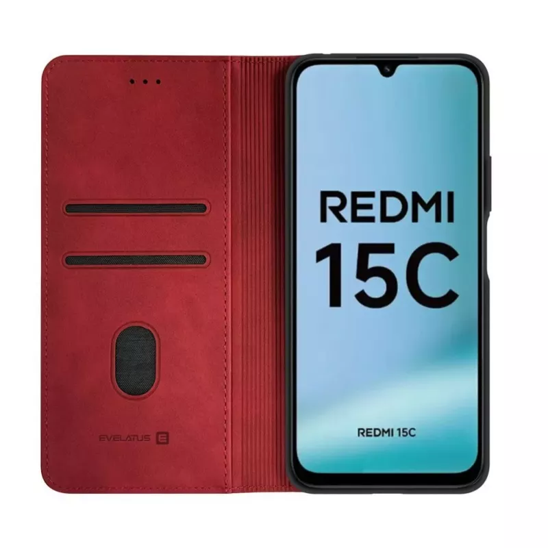 Evelatus Xiaomi Redmi 15C 4G/5G kirjakotelo Folio punainen