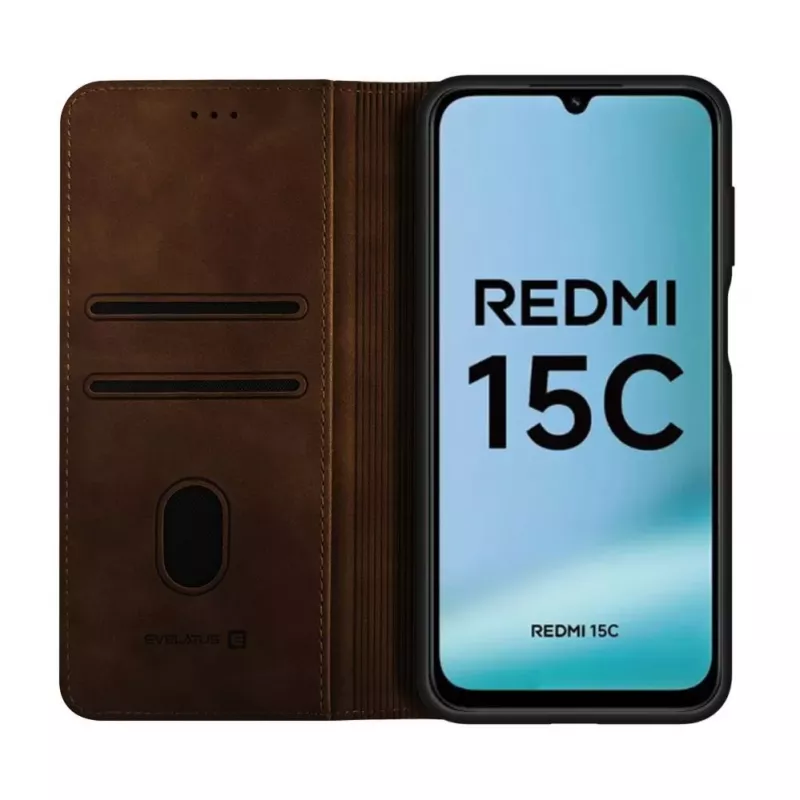 Evelatus Xiaomi Redmi 15C 4G/5G kirjakotelo Folio ruskea