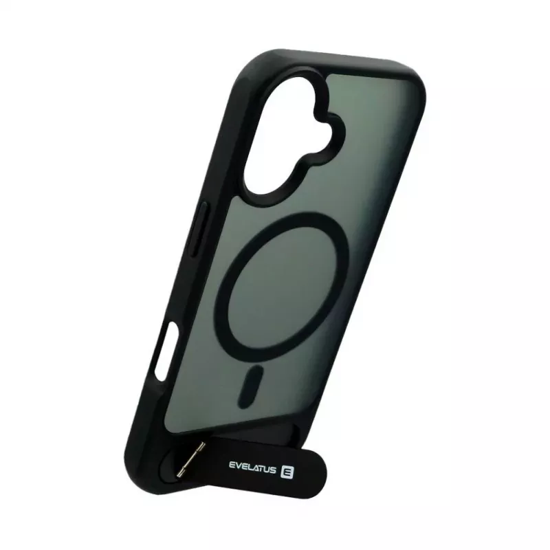 Evelatus Apple iPhone 17 Rubber Coated MagSafe With Stand Case musta