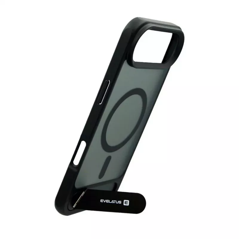 Evelatus Apple iPhone 17 Air Rubber Coated MagSafe With Stand Case musta