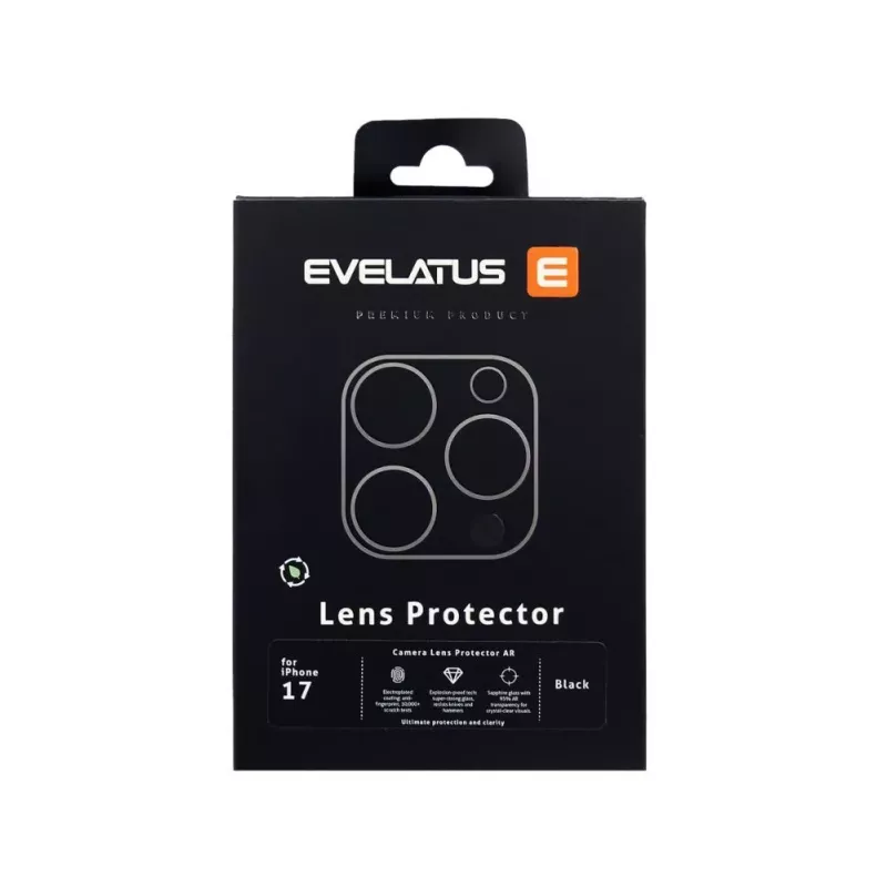 Evelatus Apple iPhone 17 Full Body kameran linssinsuoja Premium musta