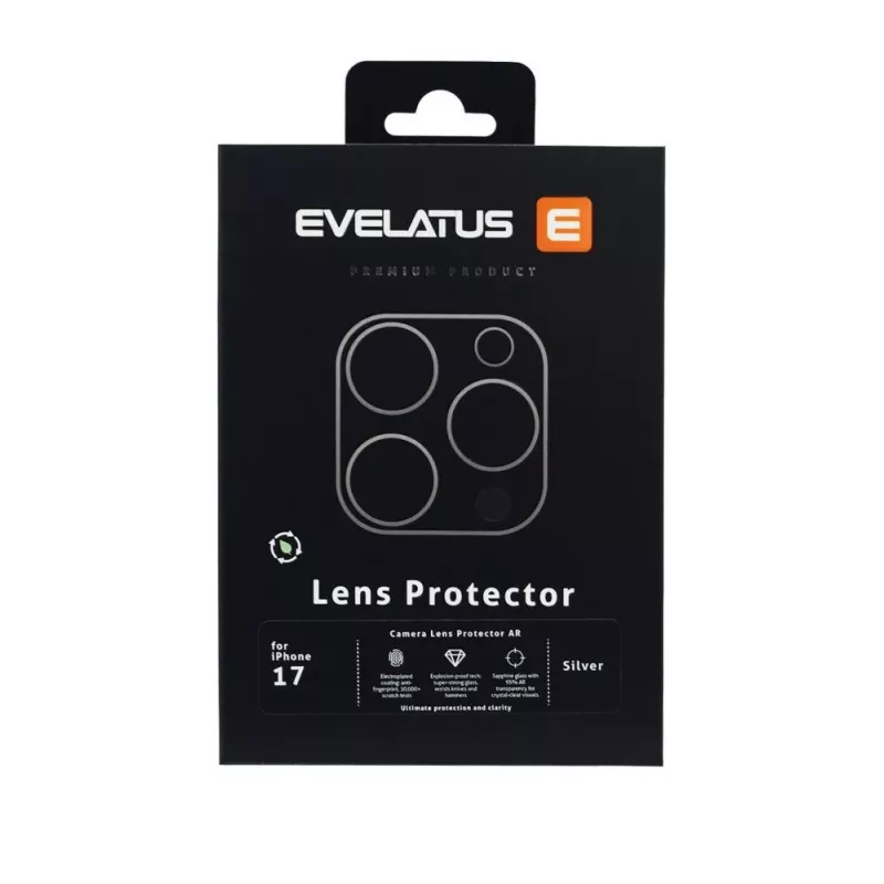 Evelatus Apple iPhone 17 Full Body kameran linssinsuoja Premium hopea