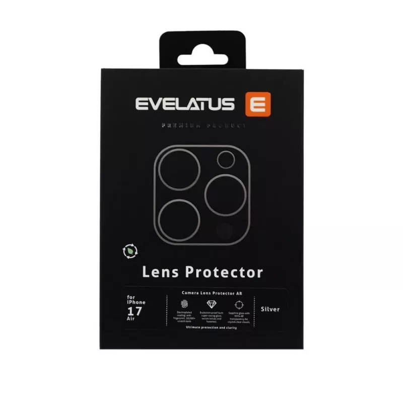 EVELATUS Apple iPhone 17 Air Full Body kameran linssinsuoja Premium hopea