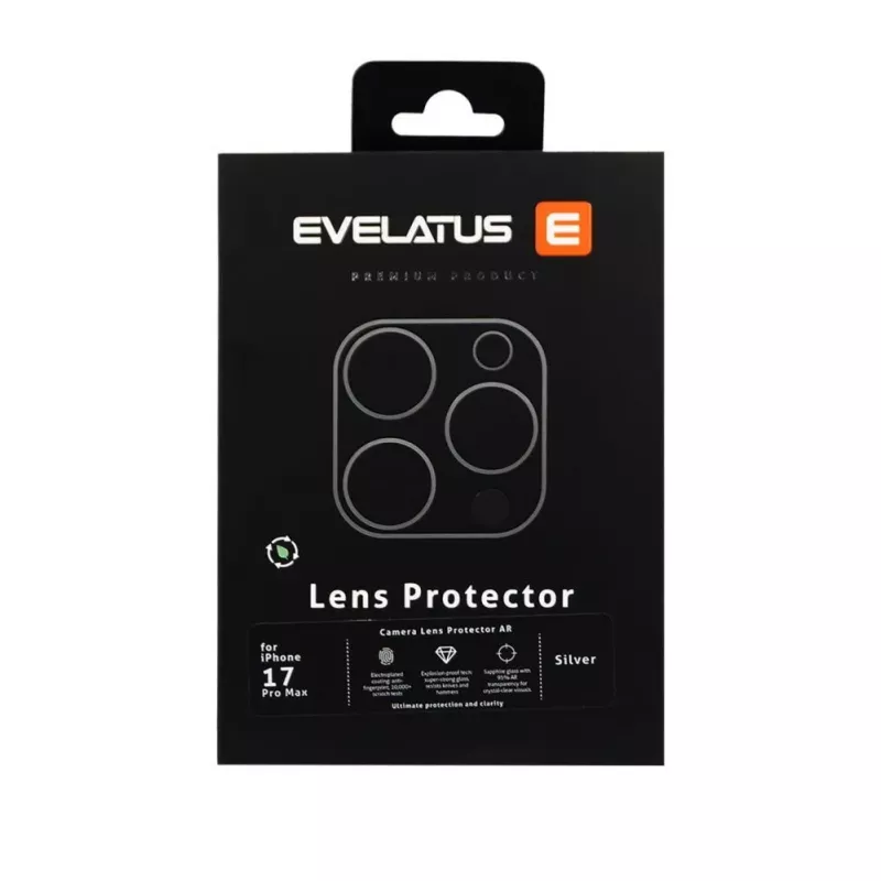 Evelatus Apple iPhone 17 Pro Max Full Body kameran linssinsuoja Premium hopea