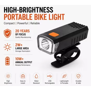 iLike USB-ladattava pyörän etuvalo, JH420 erittäin kirkas LED-pyöränvalaisin, IP65 vesitiivis pyöränvalo MTB-, maantie- ja sähköpyörään, musta