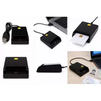 iLike USB-älykortinlukija, kontaktillinen IC-kortinlukija digitaaliseen allekirjoitukseen, eID-, pankki- ja viranomaiskorteille, musta