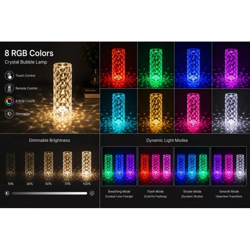 iLike Crystal Bubble Touch RGB LED -pöytävalaisin Bluetooth-kaiuttimella