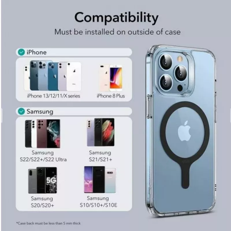 iLike ESR HaloLock -magneettirengas MagSafe-puhelimelle 2 kpl musta