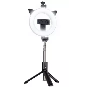 iLike Selfie Handle Tripod and Ring Light Bluetooth musta