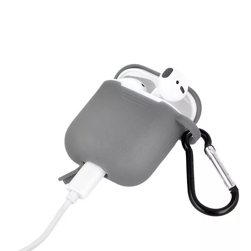 GreenGo Apple AirPods silikonikotelo koukulla harmaa