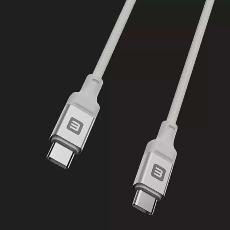 Evelatus USB-C - USB-C -kaapeli 1,2m 60W PD punottu nailon valkoinen
