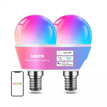 LEPRO BP1-2 E14 LED-lamppu Bluetoothilla ja Wi-Fi:llä, 470 lm, 2 kpl:n pakkaus