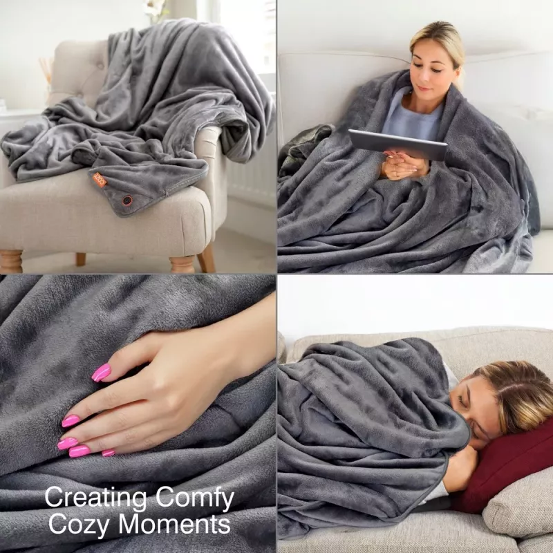 Bodi-Tek BT-BLHT-EU/1.0 COZY Snuggle Blanket lämmitettävä viltti 130 x 160 cm, harmaa
