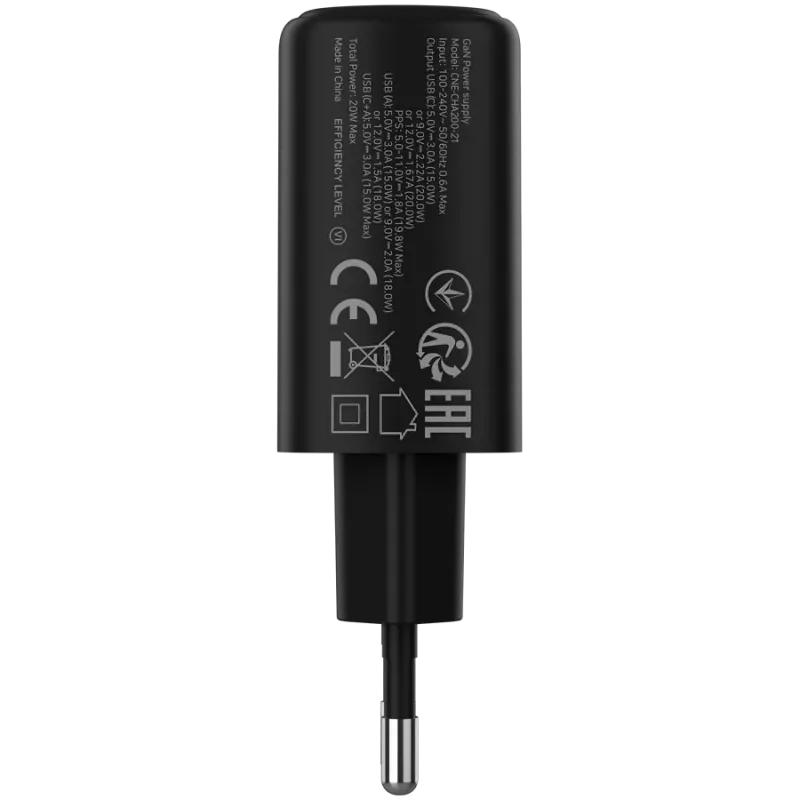 CANYON OnCharge 200 20W 1xPD 1xQC EU musta seinälaturi