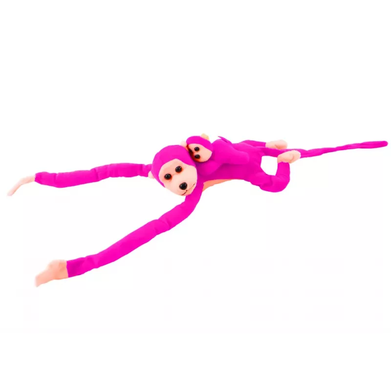 LEAN TOYS Maskotti pehmeä apina vauvan kanssa, tummanpinkki 90 cm