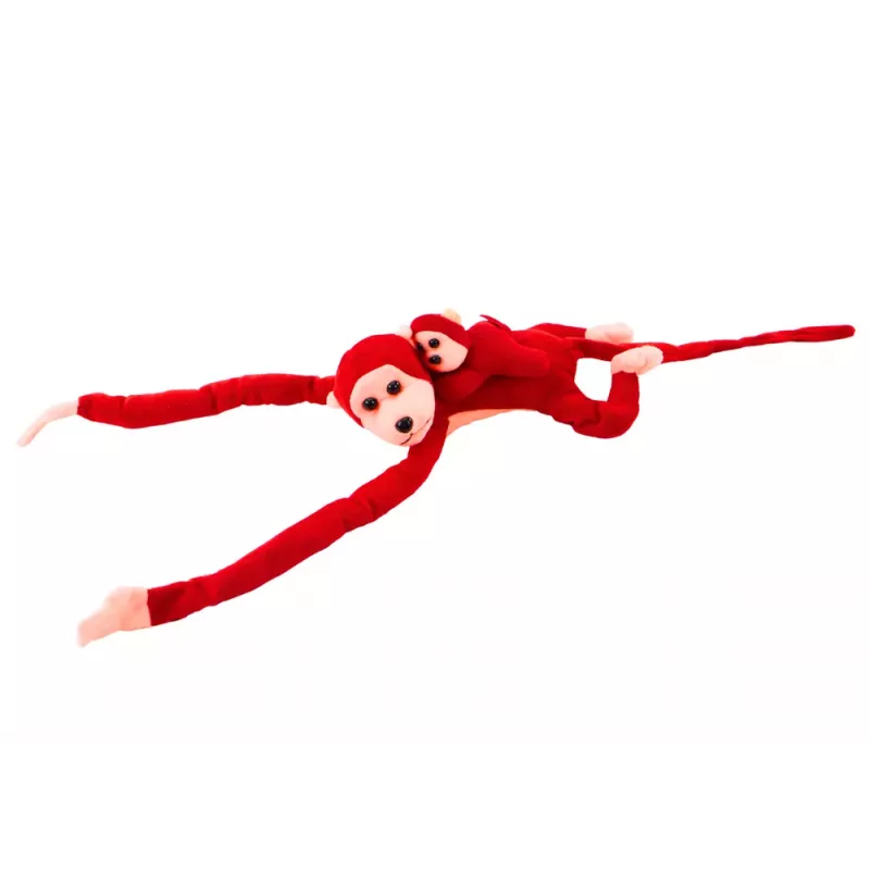 LEAN TOYS Maskotti pehmeä apina vauvan kanssa, punainen 90 cm