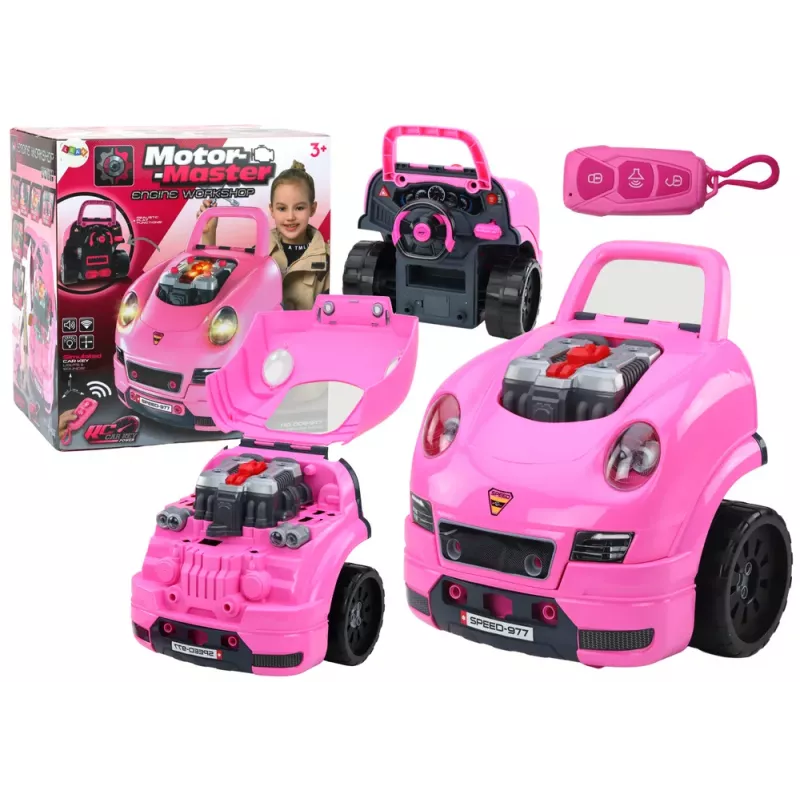 LEAN TOYS Workshop Engine Truck purku- ja kokoamissarja DIY pinkki