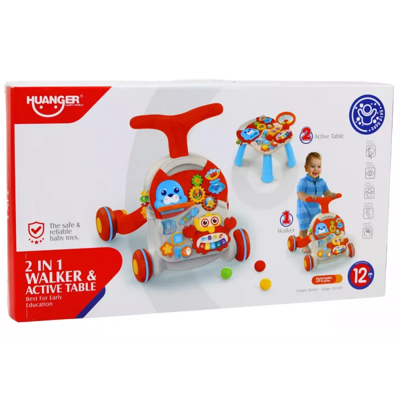 LEAN TOYS työnnettävä lelu interaktiivinen oppimispöytä 2in1 punainen