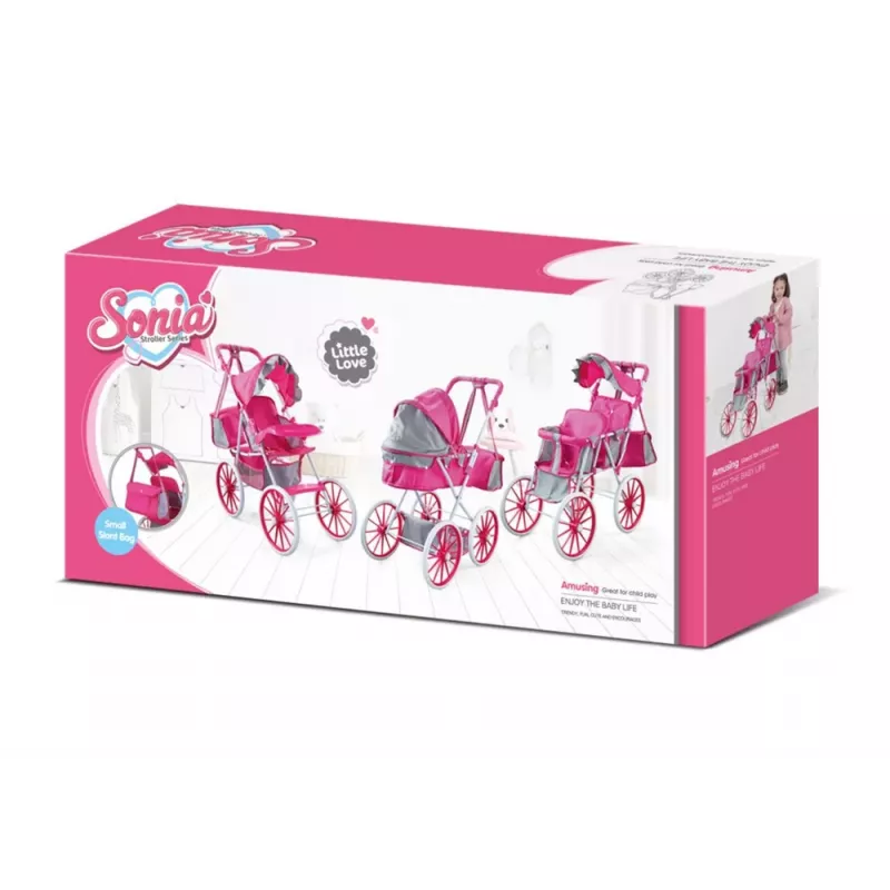 LEAN TOYS Nukenvaunut metalli laukku suuret pyörät vaaleanpunainen