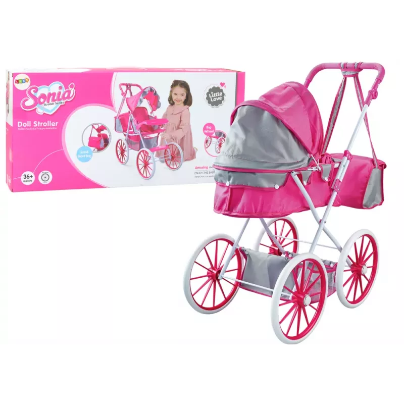 LEAN TOYS Nukenvaunut metalli laukku suuret pyörät vaaleanpunainen