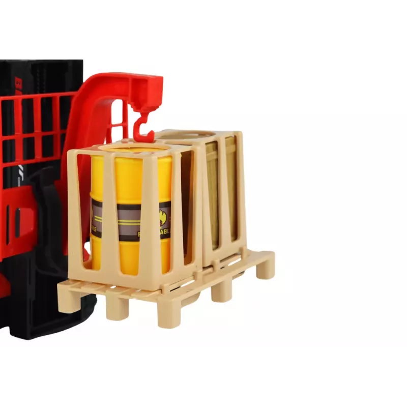 LEAN TOYS Punainen trukki 1:16 liikkuvat haarukat äänet valot