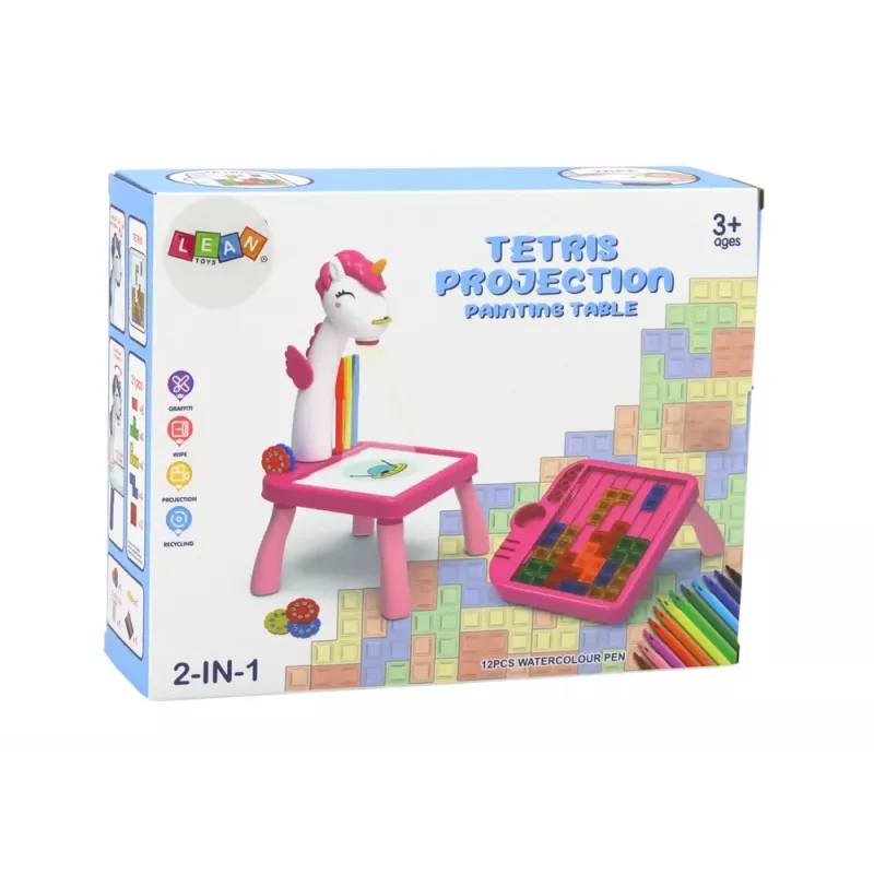 LEAN TOYS Mini Projektori Tetris Pöytä 2in1 Sininen Yksisarvinen