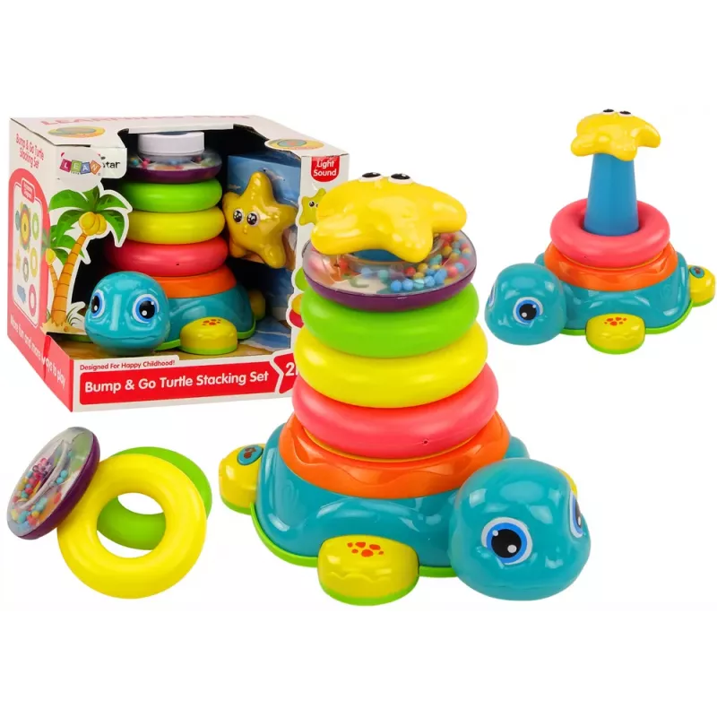 LEAN TOYS pyramidi ratsastus-kilpikonna 2in1 palapeli pyörät valot äänet