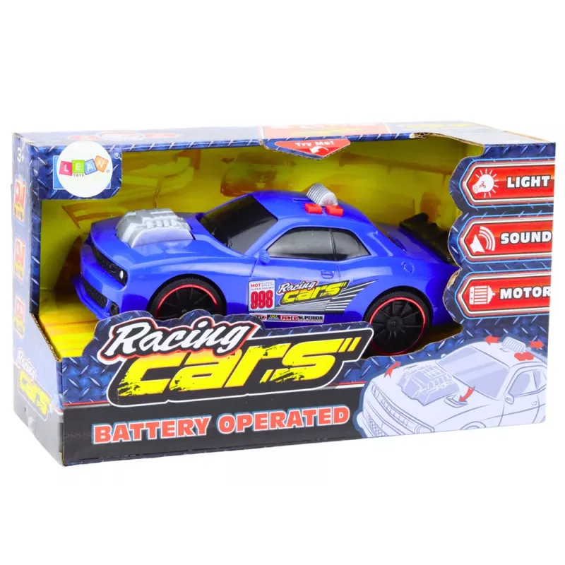 LEAN TOYS kilpa-auto valolla, äänellä ja avautuvalla konepellillä sininen