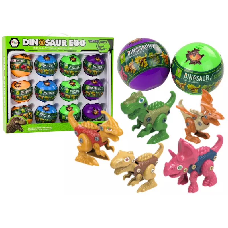 LEAN TOYS Dinosaurus pyörivät munat 12 kpl sarja värikäs
