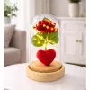 LEAN Ikuinen ruusu kupussa LED-valaistuksella punainen sydämellä 14x8cm