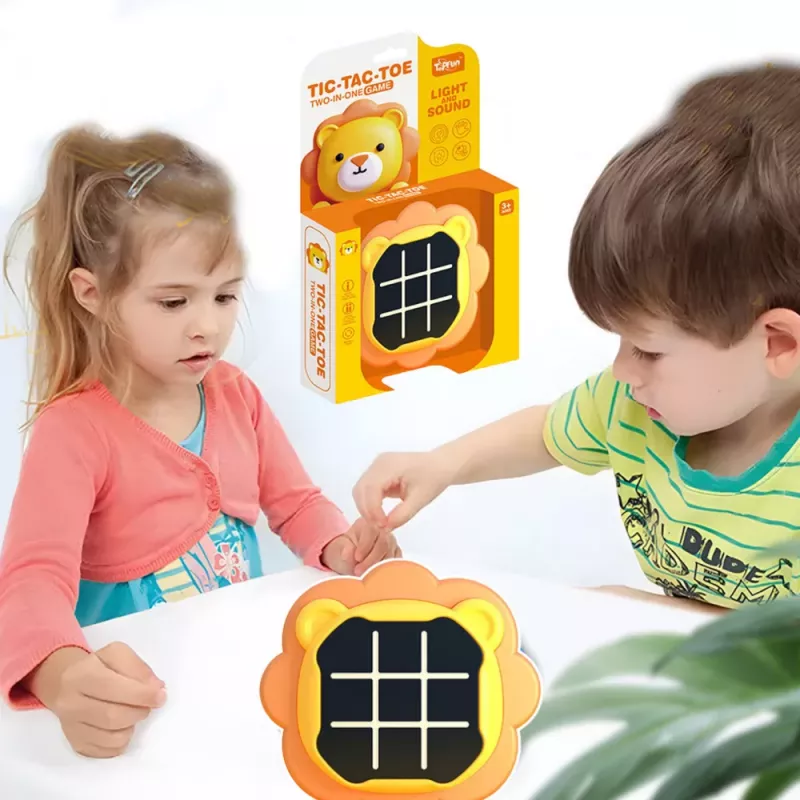 LEAN TOYS Elektroninen peli 3in1 Tic-Tac-Toe Memory leijona oranssi
