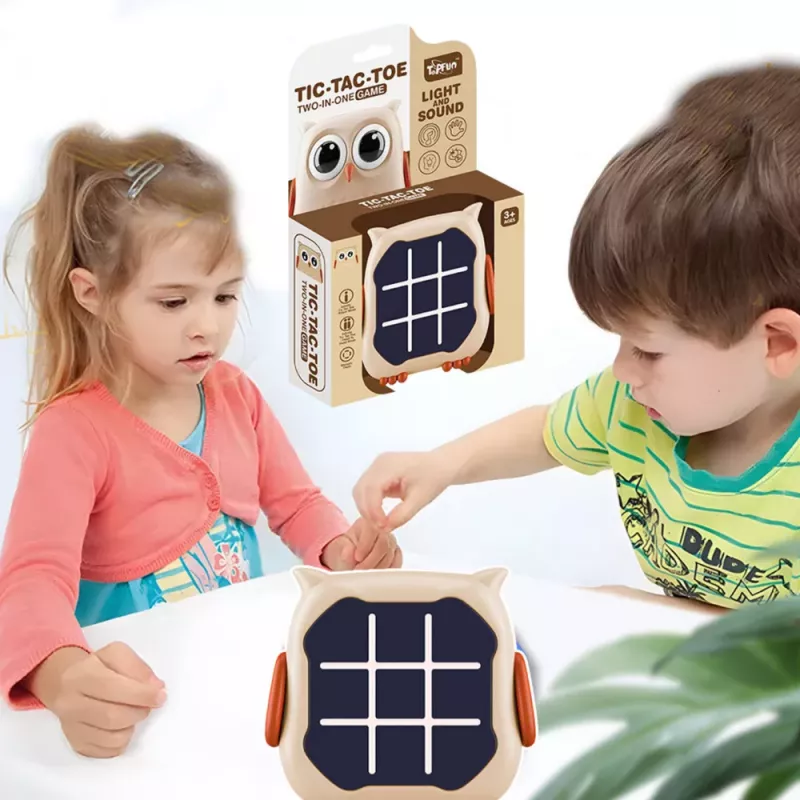 LEAN TOYS Elektroninen peli 3in1 Tic Tac Toe Memory pöllö beige