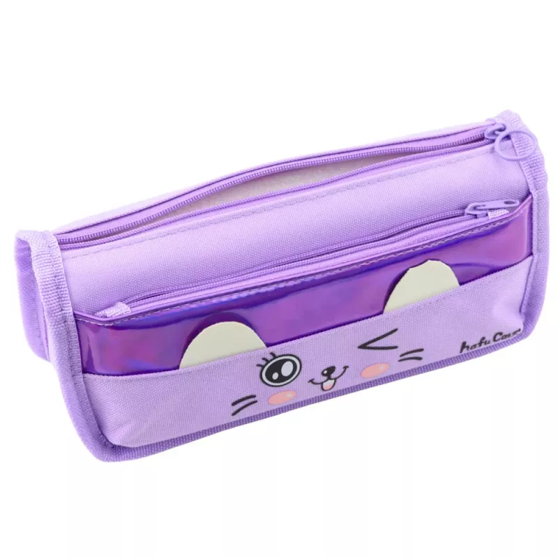 LEAN Koulun penaali kaksi taskua kissakuviolla violetti 22 cm