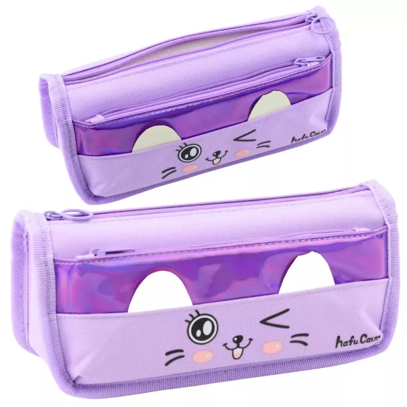 LEAN Koulun penaali kaksi taskua kissakuviolla violetti 22 cm