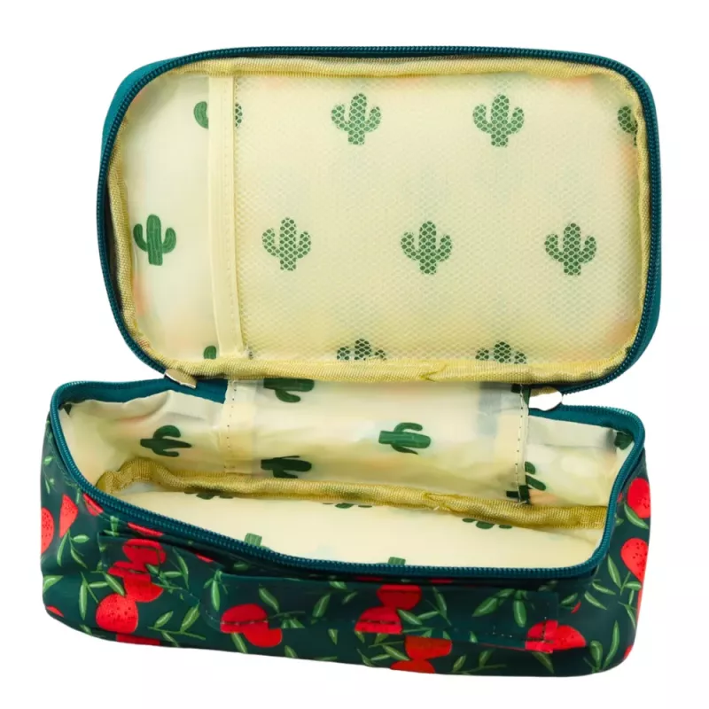 LEAN School Pencil Case Organizer Roomy Additional Pocket Cherries Green 21.5cm