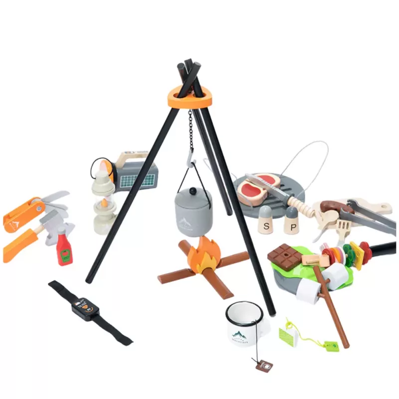 LEAN TOYS leirintäsetti puinen nuotio tarvikkeet 45 osaa