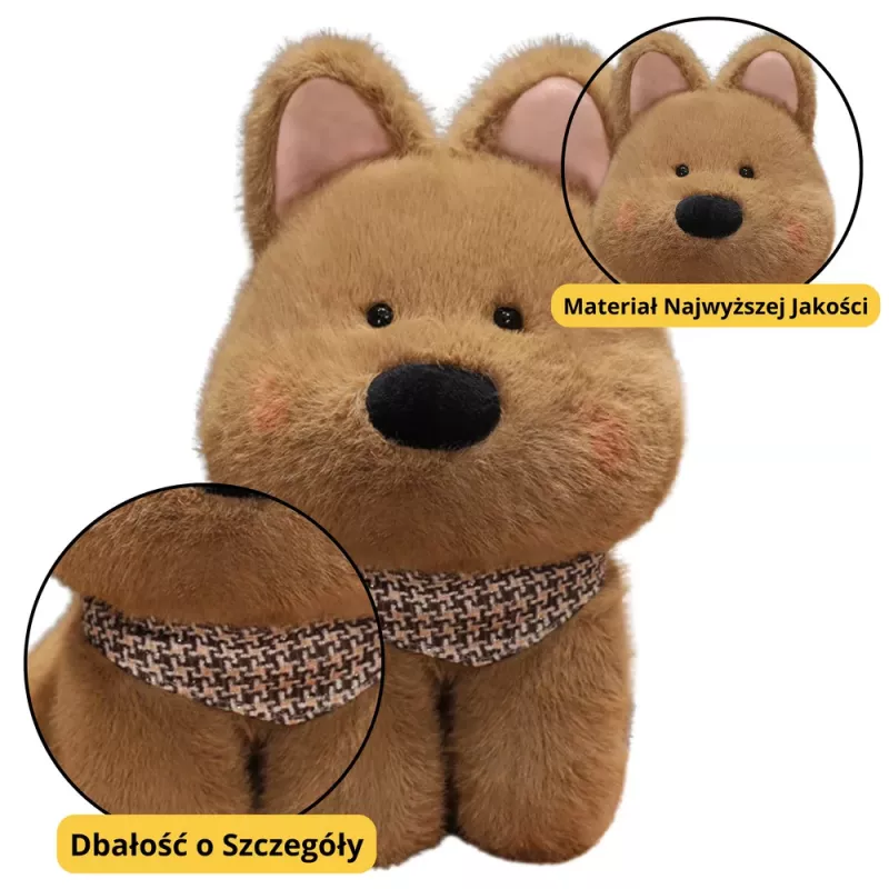 LEAN TOYS pehmolelu, pehmoeläin koira huivilla, ruskea, 25 cm