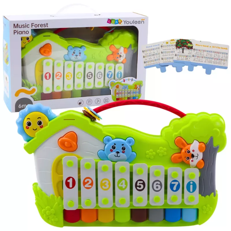 LEAN TOYS Musiikkipiano Forest ksylofoni nuottikortit 5 kpl